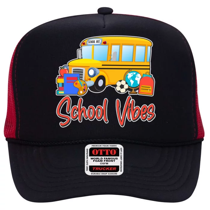 School Vibes Back to School High Crown Mesh Trucker Hat