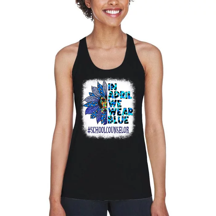 School Counselor In April We Wear Blue Autism Awareness Women's Racerback Tank