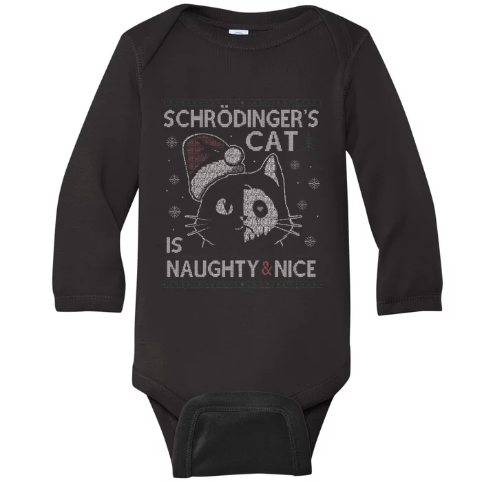 Schrödinger's Cat Is Naughty And Nice Physicist Christmas Baby Long Sleeve Bodysuit