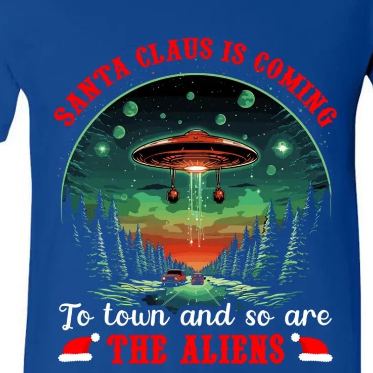 Santa Claus Is Coming To Town And So Are The Aliens Meaningful Gift V-Neck T-Shirt