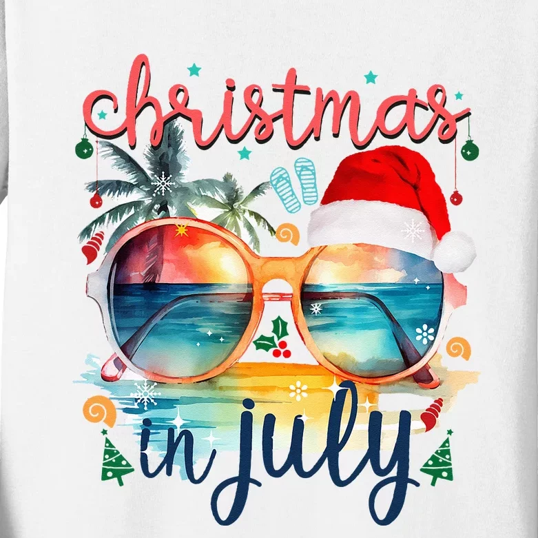 Sunglasses Christmas In July Santa Hat Summer Vacation Cute Kids Long Sleeve Shirt