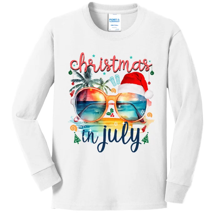 Sunglasses Christmas In July Santa Hat Summer Vacation Cute Kids Long Sleeve Shirt