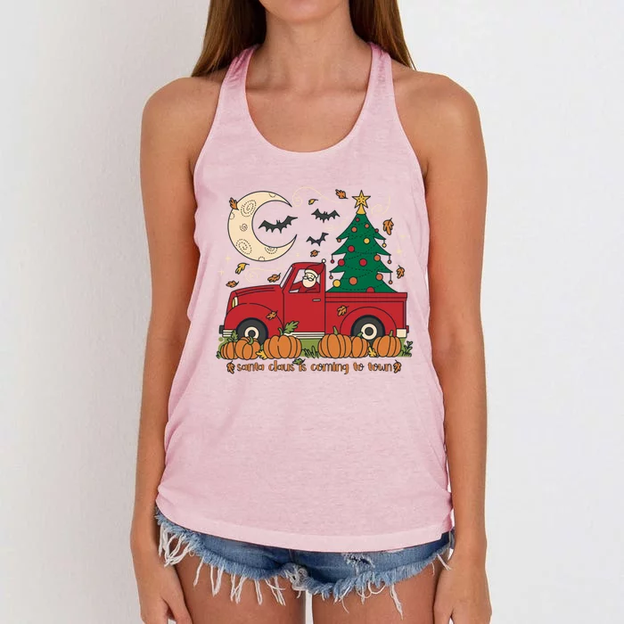 Santa Claus Is Coming To Town Christmas Meaningful Gift Women's Knotted Racerback Tank