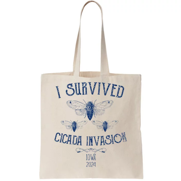 Survived Cicada Invasion Iowa Usa 2024 Insect Blue Grunge Tote Bag