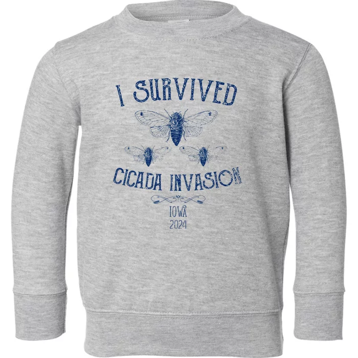 Survived Cicada Invasion Iowa Usa 2024 Insect Blue Grunge Toddler Sweatshirt