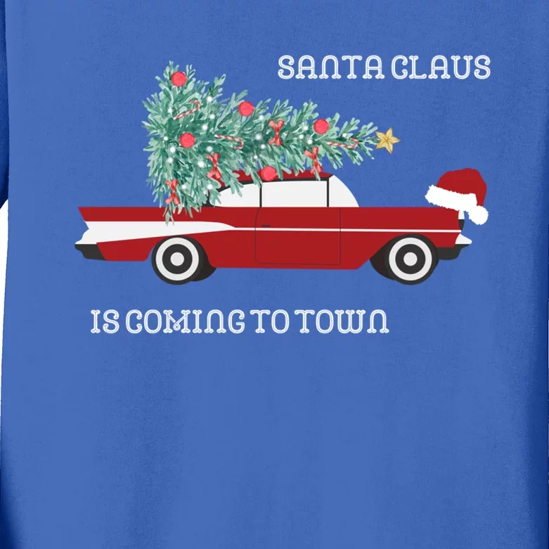 Santa Claus Is Coming To Town Christmas Tops And Funny Gift Kids Long Sleeve Shirt