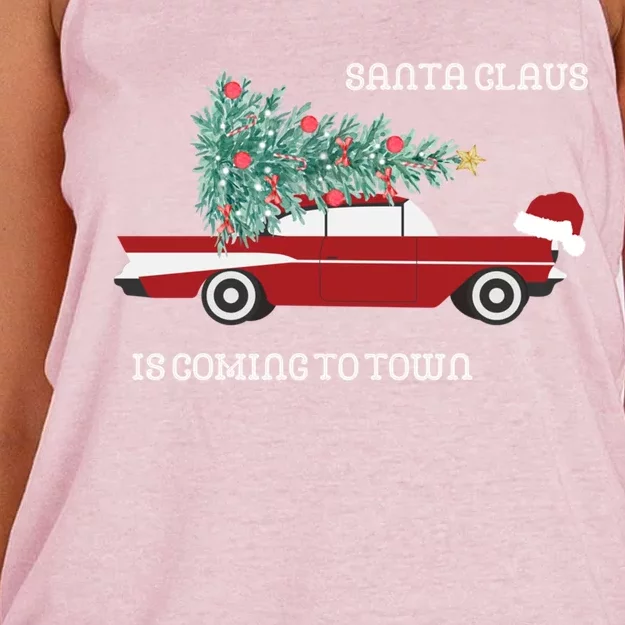 Santa Claus Is Coming To Town Christmas Tops And Funny Gift Women's Knotted Racerback Tank