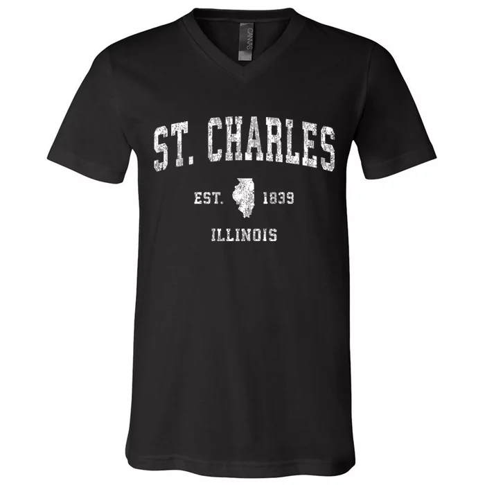 St. Charles Illinois Il Vintage Athletic Sports V-Neck T-Shirt