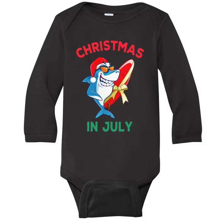 Shark Christmas In July Summer Vacation Beach Baby Long Sleeve Bodysuit