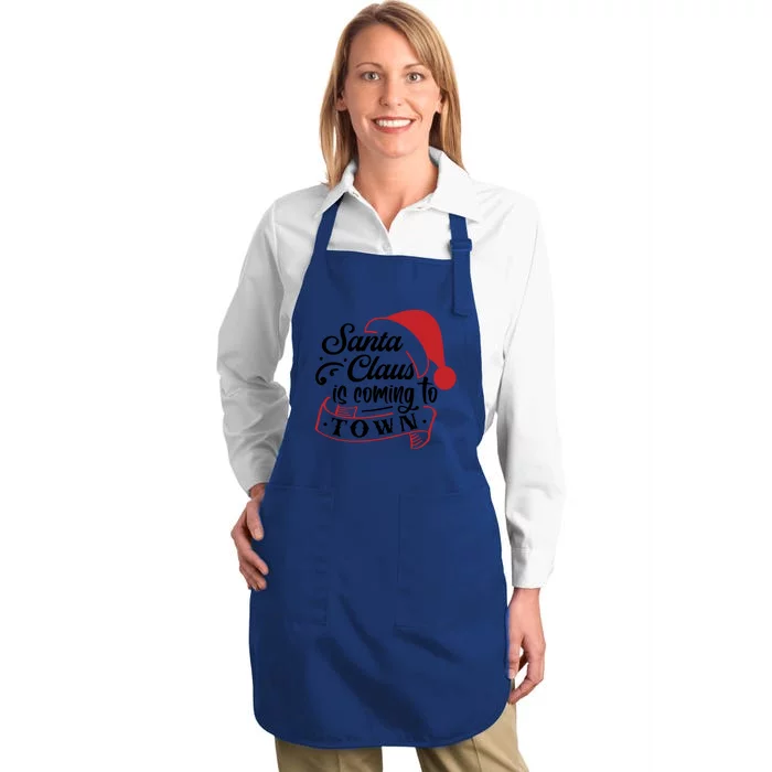 Santa Claus Is Coming To Town Santa Hat Design Gift Full-Length Apron With Pocket