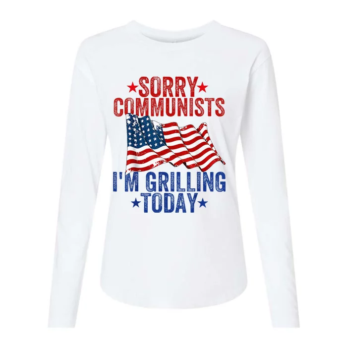 Sorry Communists IM Grilling Today Us Flag Womens Cotton Relaxed Long Sleeve T-Shirt