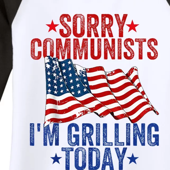 Sorry Communists IM Grilling Today Us Flag Women's Tri-Blend 3/4-Sleeve Raglan Shirt