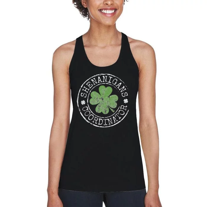 Shenanigans Coordinator Irish Clovers St Patricks Day Women's Racerback Tank