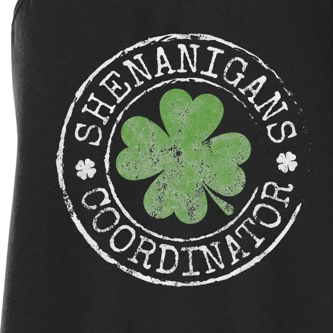 Shenanigans Coordinator Irish Clovers St Patricks Day Women's Racerback Tank