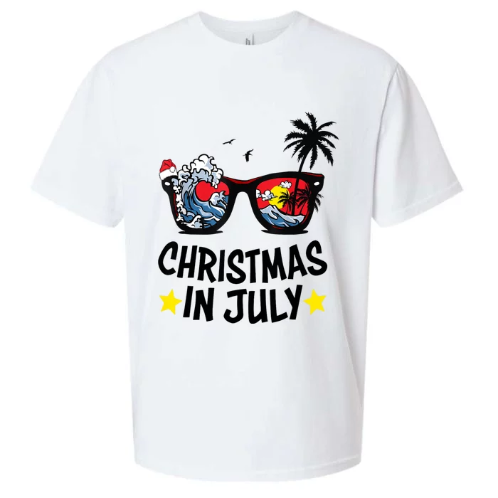 Sunglasses Christmas In July Santa Hat Summer Vacation Cute Sueded Cloud Jersey T-Shirt