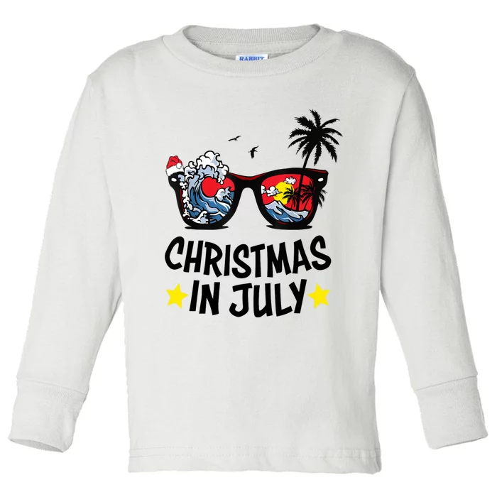 Sunglasses Christmas In July Santa Hat Summer Vacation Cute Toddler Long Sleeve Shirt