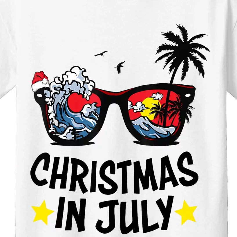 Sunglasses Christmas In July Santa Hat Summer Vacation Cute Kids T-Shirt