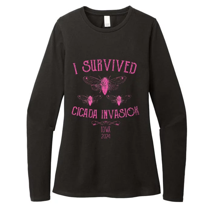 Survived Cicada Invasion Iowa Usa 2024 Insect Pink Grunge Womens CVC Long Sleeve Shirt