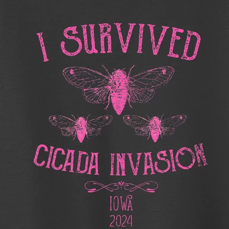 Survived Cicada Invasion Iowa Usa 2024 Insect Pink Grunge Toddler T-Shirt