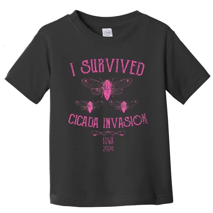 Survived Cicada Invasion Iowa Usa 2024 Insect Pink Grunge Toddler T-Shirt