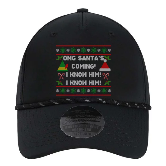 SantaS Coming! I Know Him! Ugly Christmas Sweater Funny Elf Gift Performance The Dyno Cap