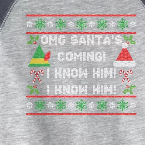 SantaS Coming! I Know Him! Ugly Christmas Sweater Funny Elf Gift Toddler Fine Jersey T-Shirt