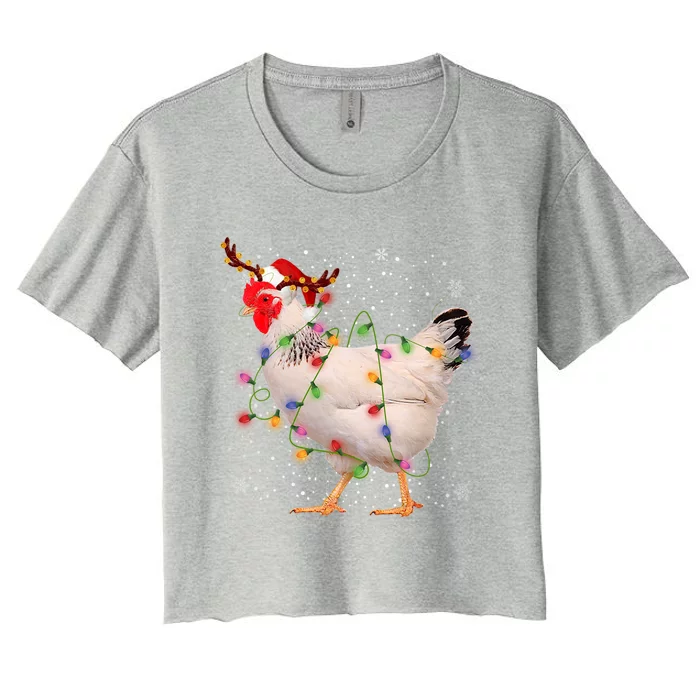 Santa Chicken In Christmas Light Funny Xmas Chicken Lover Gift Women's Crop Top Tee