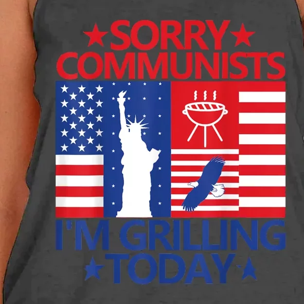 Sorry Communists Im Grilling Today Funny 4th Of July Bbq Women's Knotted Racerback Tank