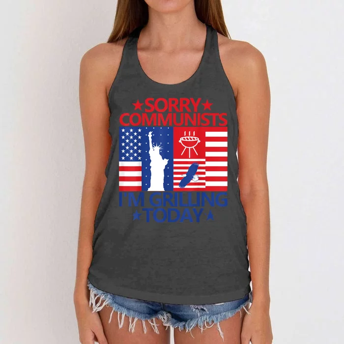 Sorry Communists Im Grilling Today Funny 4th Of July Bbq Women's Knotted Racerback Tank