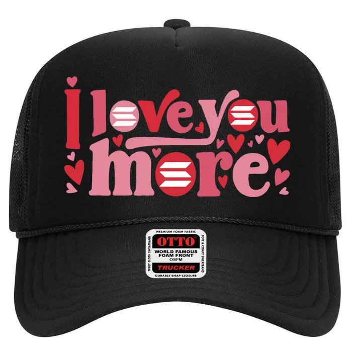 Solana Crypto I Love You More Cryptocurrency Pink Heart Premium High Crown Mesh Trucker Hat