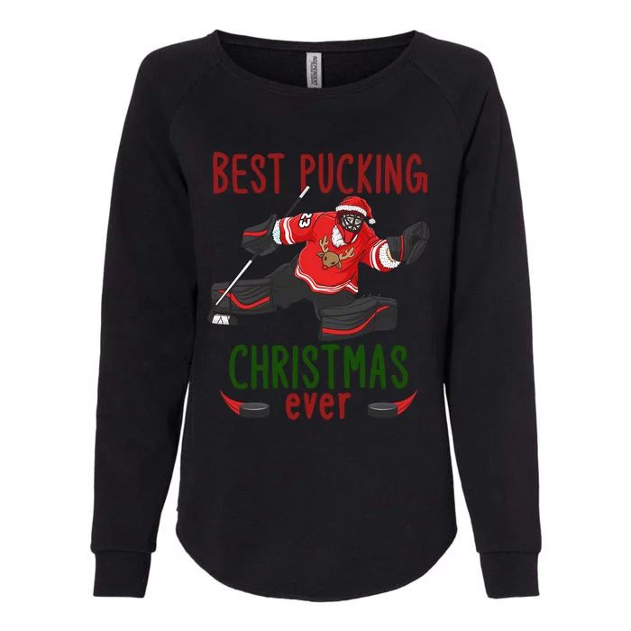 Santa Claus Ice Hockey Goalie Best Pucking Christmas Cool Gift Womens California Wash Sweatshirt