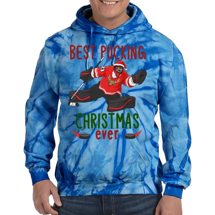 Santa Claus Ice Hockey Goalie Best Pucking Christmas Cool Gift Tie Dye Hoodie