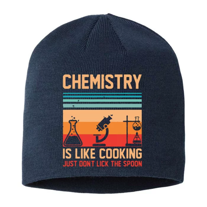 Science Chemistry Is Like Cooking Just Don't Lick The Spoon 8 1/2in Sustainable Knit Beanie