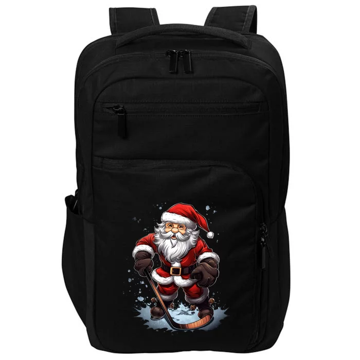 Santa Claus Ice Hockey Player Hockey Stick Christmas Gift Impact Tech Backpack