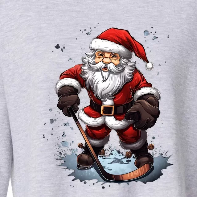 Santa Claus Ice Hockey Player Hockey Stick Christmas Gift Cropped Pullover Crew