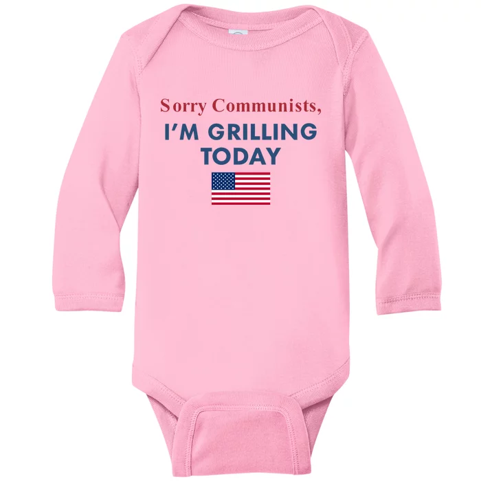 Sorry Communists Im Grilling Today Usa Flag Baby Long Sleeve Bodysuit