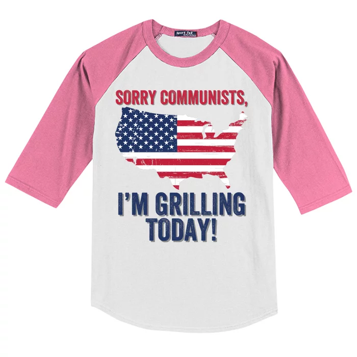 Sorry Communists IM Grilling Today Funny Patriotic Barbecue American Usa Flag Kids Colorblock Raglan Jersey