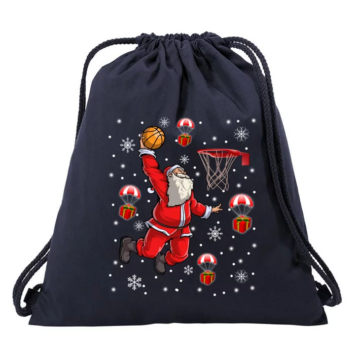 Santa Claus Is Playing Basketball Christmas Gift Drawstring Bag