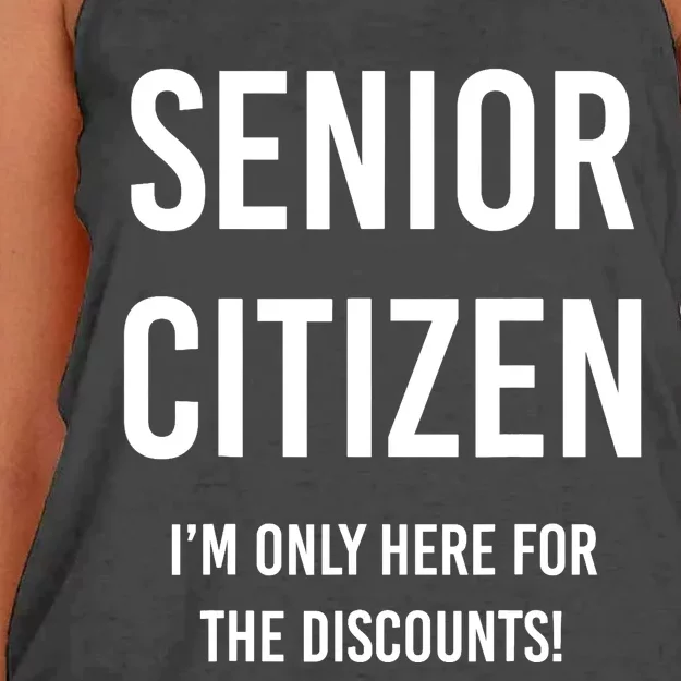 Senior Citizen I'm Only Here For The Discounts Funny Women's Knotted Racerback Tank