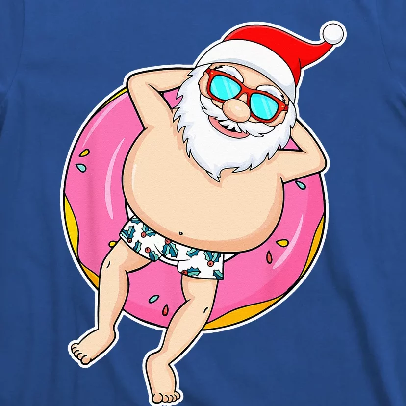 Summer Christmas In July Tropical Santa On Pool Summer Santa T-Shirt