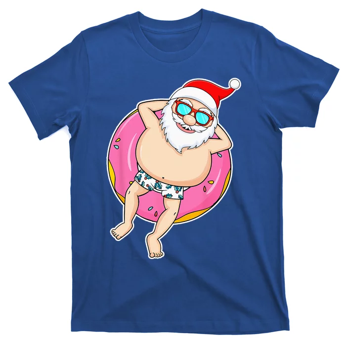 Summer Christmas In July Tropical Santa On Pool Summer Santa T-Shirt