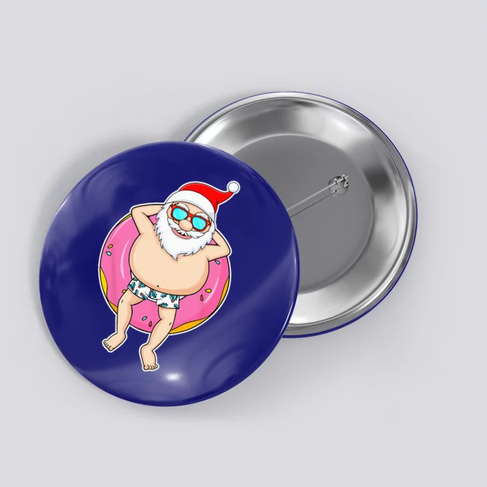 Summer Christmas In July Tropical Santa On Pool Summer Santa Button