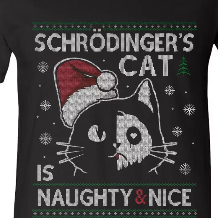 SchröDingerS Cat Is Naughty And Nice Physicist Christmas V-Neck T-Shirt