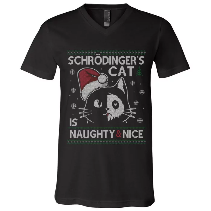 SchröDingerS Cat Is Naughty And Nice Physicist Christmas V-Neck T-Shirt