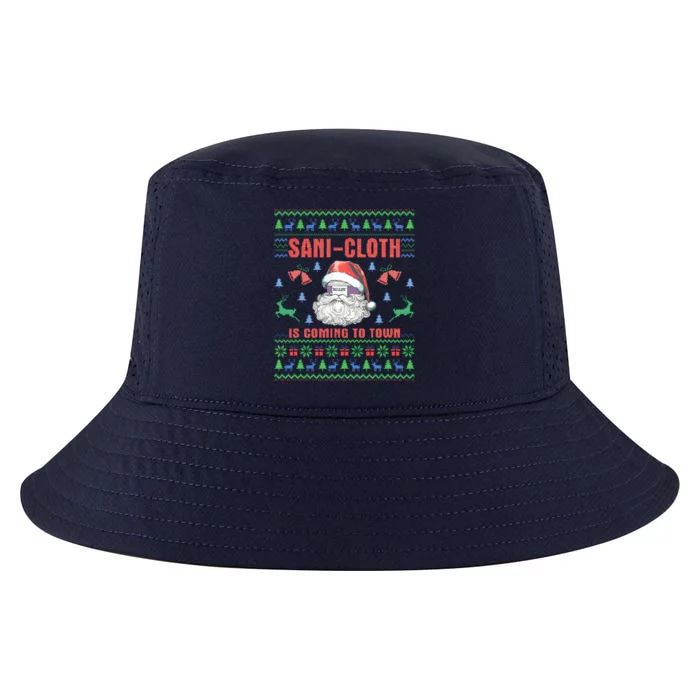 Sani Cloth Is Coming To Town Retro Santa Christmas Nurse Rn Gift Cool Comfort Performance Bucket Hat