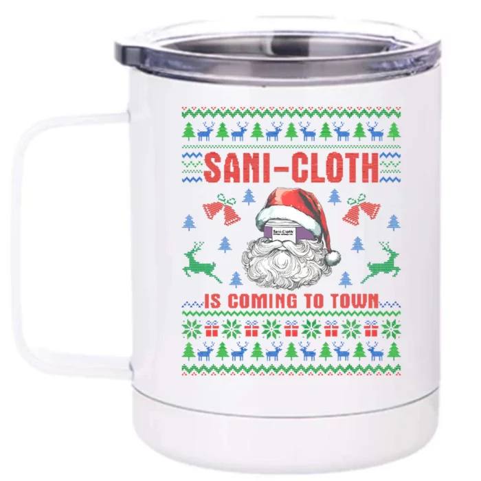 Sani Cloth Is Coming To Town Retro Santa Christmas Nurse Rn Gift Front & Back 12oz Stainless Steel Tumbler Cup