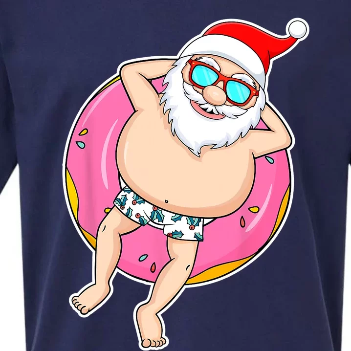 Summer Christmas In July Tropical Santa On Pool Summer Santa Sueded Cloud Jersey T-Shirt