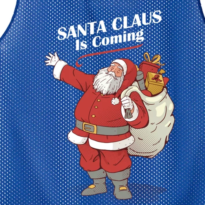 Santa Claus Is Coming Cute Gift Funny Santa Christmas Pajama Gift Mesh Reversible Basketball Jersey Tank