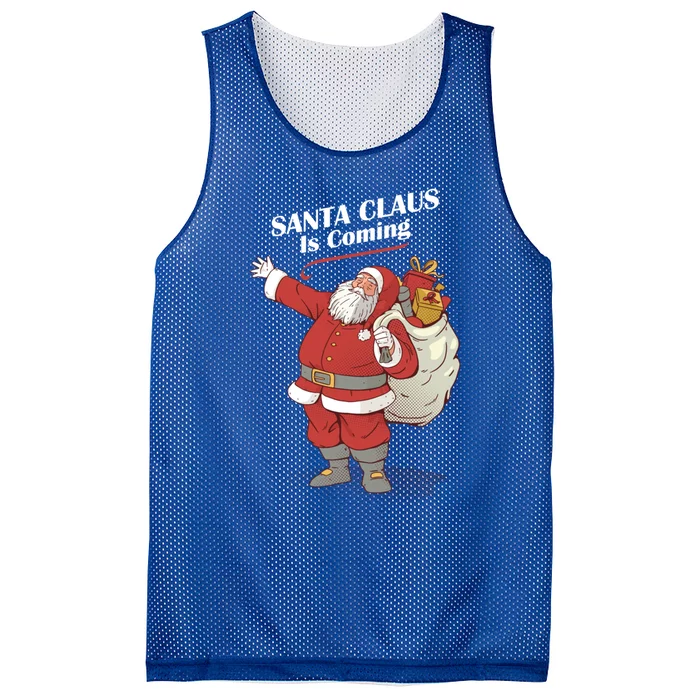 Santa Claus Is Coming Cute Gift Funny Santa Christmas Pajama Gift Mesh Reversible Basketball Jersey Tank