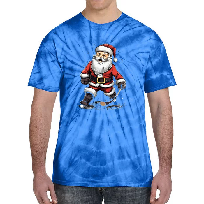 Santa Claus Ice Hockey Player Hockey Stick Christmas Cool Gift Tie-Dye T-Shirt